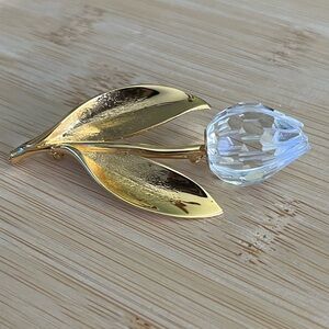 Swarovski Faceted Crystal Tulip Brooch With Gold-Plated Leaves & Stem